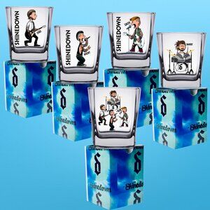 Rock Band SHINEDOWN/PEANUTS MASHUP Shot Glass Set of 5, w/ Matching Gift Boxes
